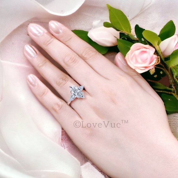 Certified 4ct. t.w. Diamond Moissanite Marquise Pear Cut Wedding Ring VVS1 - Picture 3 of 16